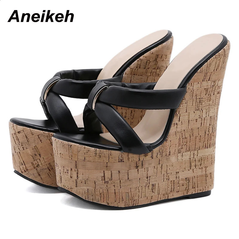 Aneikeh Wedges Heel Women Slippers Fashion Open Toe Platform Sandals Summer Super High Heels Female Party Shoes Size 35-42 260205