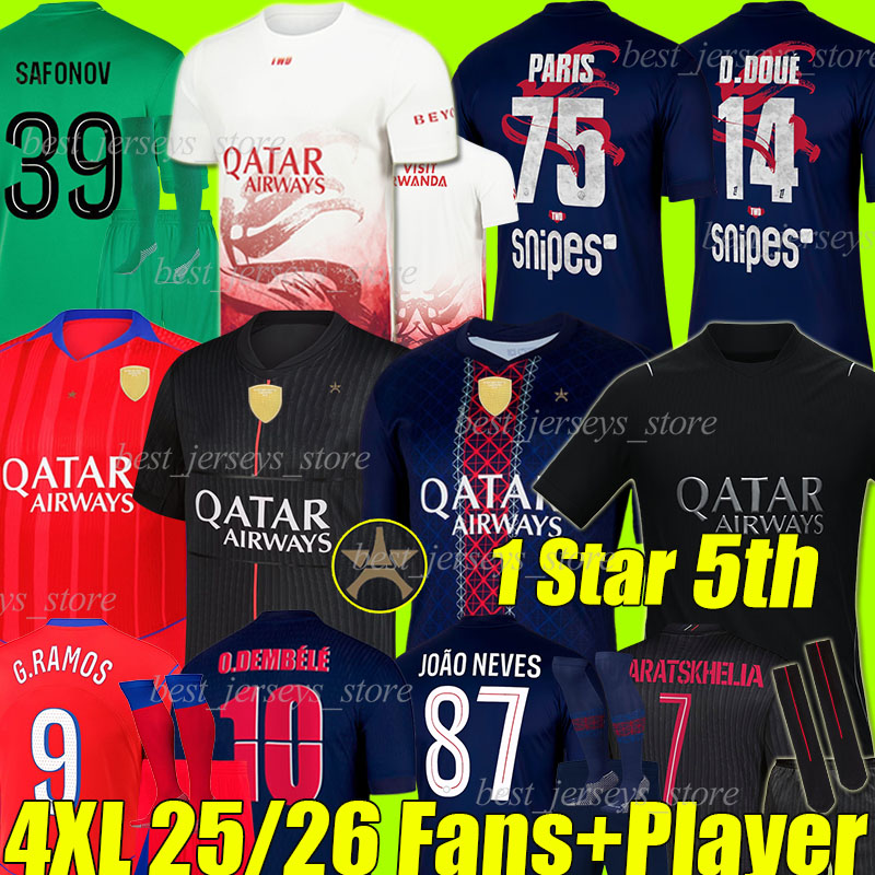 4XL 25/2026 G.RAMOS 5th soccer jerseys PARIS 75 Lunar New Year O.DEMBELE KVARATSKHELIA B.BARCOLA D.DOUE VITINHA JOAO NEVES MAYULU men kids kit sock sets football shirts