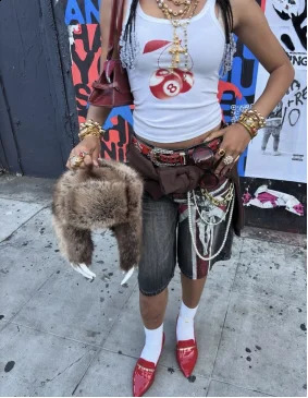 Hip-hop fashion summer street versatile loose casual couple sports punk Harajuku retro zipper personality printed denim shorts 260209