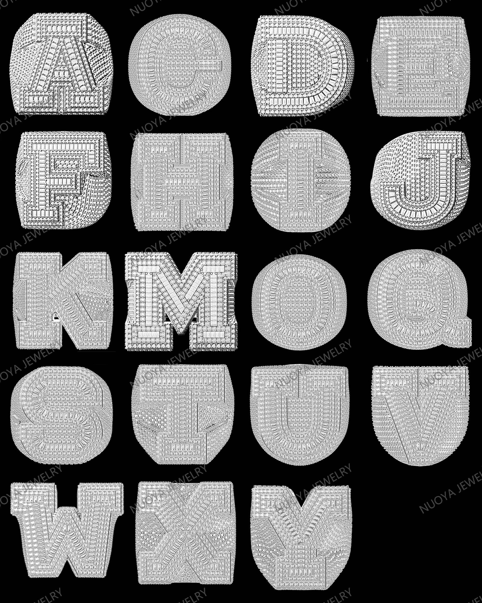 NUOYA Custom Shiny Diamond Jewelry Initial Letter Micro Pave Baguette Moissanite VVS White Gold Plated Iced Out 26 Letters Hip Hop Ring