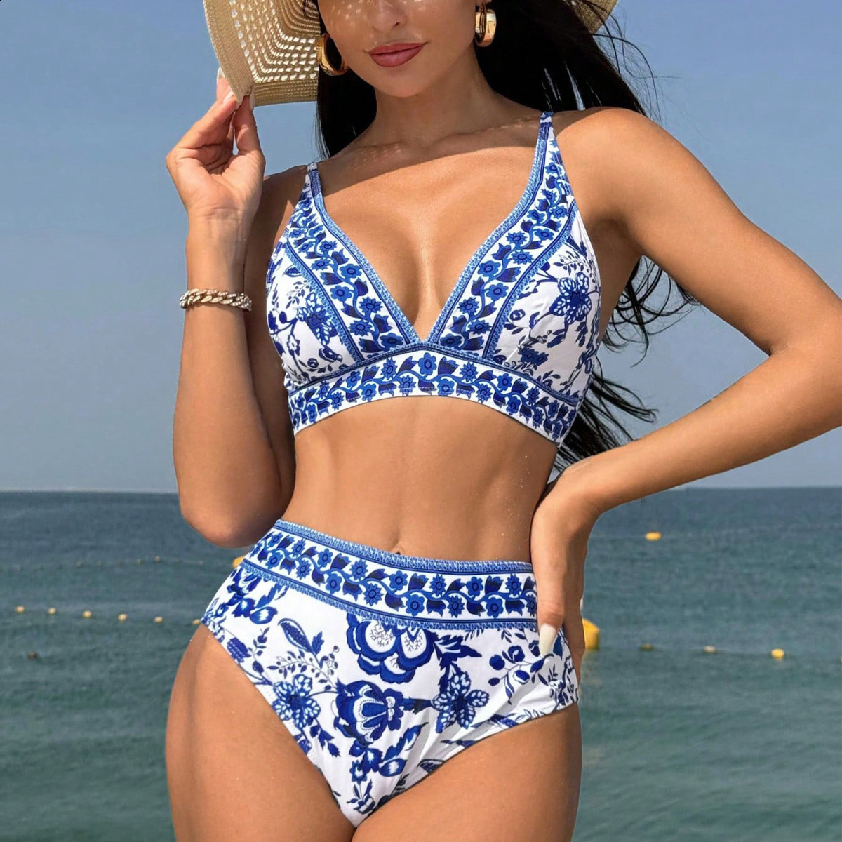 2025 New Two-Piece Bikini Swimsuit High-Waisted Printed Bohemian Style Sexy Swimwearbathing250107