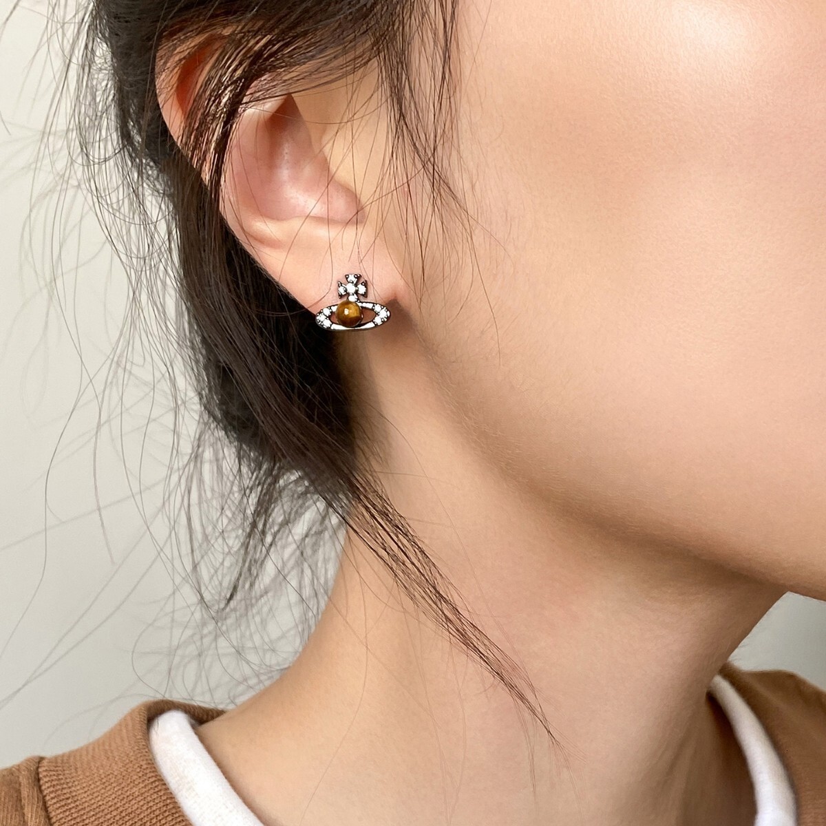 Luxury Brand Designer Jewelry 925 Silver Needle Sweet Cool Style Saturn Natural Tiger Eye Stone Earrings For Women Western Empress Asteroid Personalit