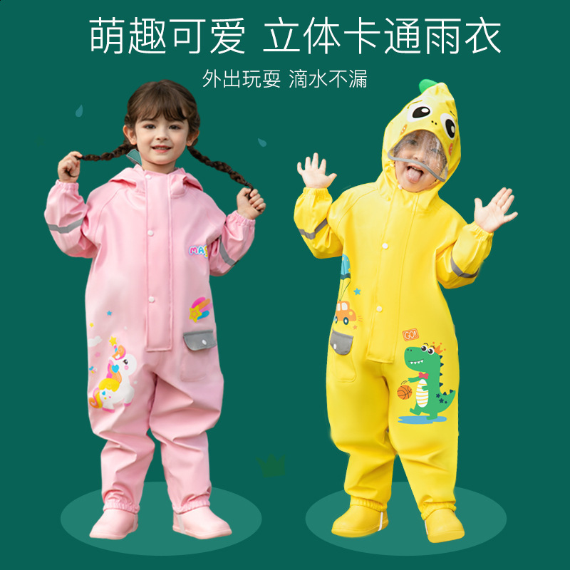 70-135cm Raincoat For Toddler Boys Girls Kids 1 3 6 Years Waterproof Zipper Rain Coat Pant Raingear Kids Playing Suit 240603