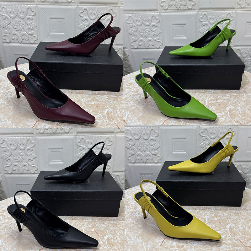 Anne Marie Slingback Pumps Womens Elasticized Strape Sandals 841183AADF Designer Low Cut Vamp sandals Ladie Angled Stiletto Heel Smooth Leather Sizes 35 43