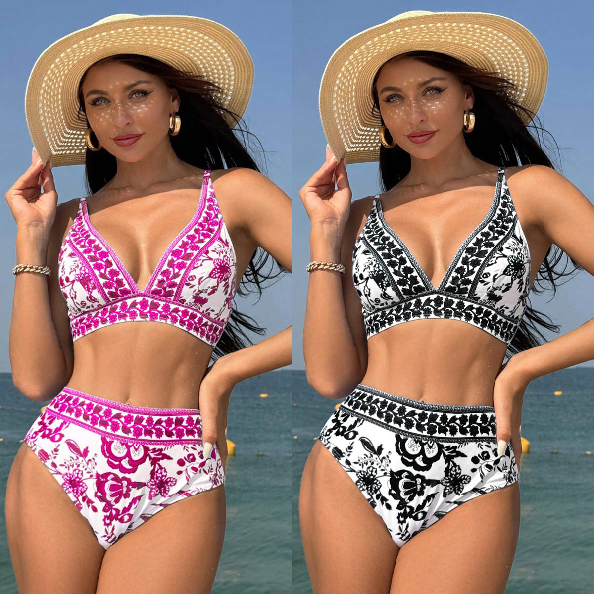2025 New Two-Piece Bikini Swimsuit High-Waisted Printed Bohemian Style Sexy Swimwearbathing250107
