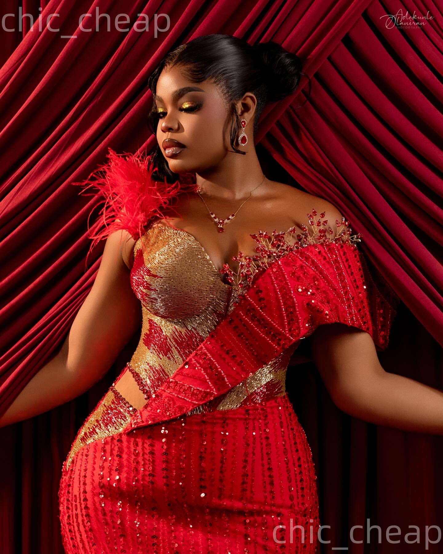 Aso Ebi Red Mermaid Prom Dresses 2026 Crystals Beaded Feather Sequined Sparkly Evening Formal Party Second Birthday Engagement Gowns Dress For Special