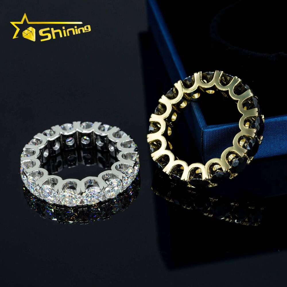Fashion 925 Jewelry Black And White Moissanite Eternity Band 6.5Mm Diamond 18K Gold Plated Silver Engagement Wedding Ring