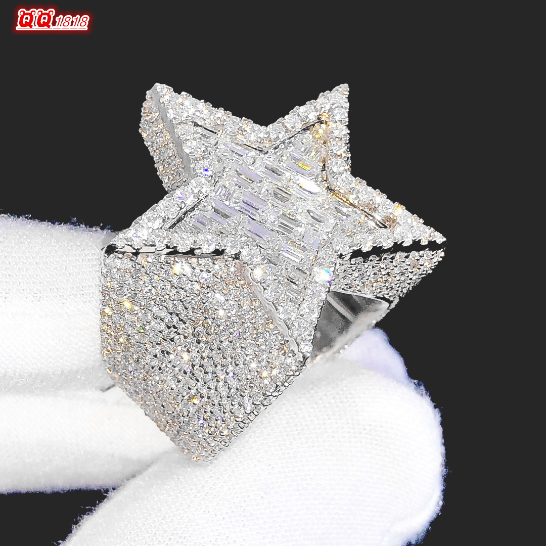 Factory Custom Luxury Jewelry 925 Silver VVS Moissanite Diamond Hip Hop Star Ring Iced Out Letter Ring Fine Jewelry for Men