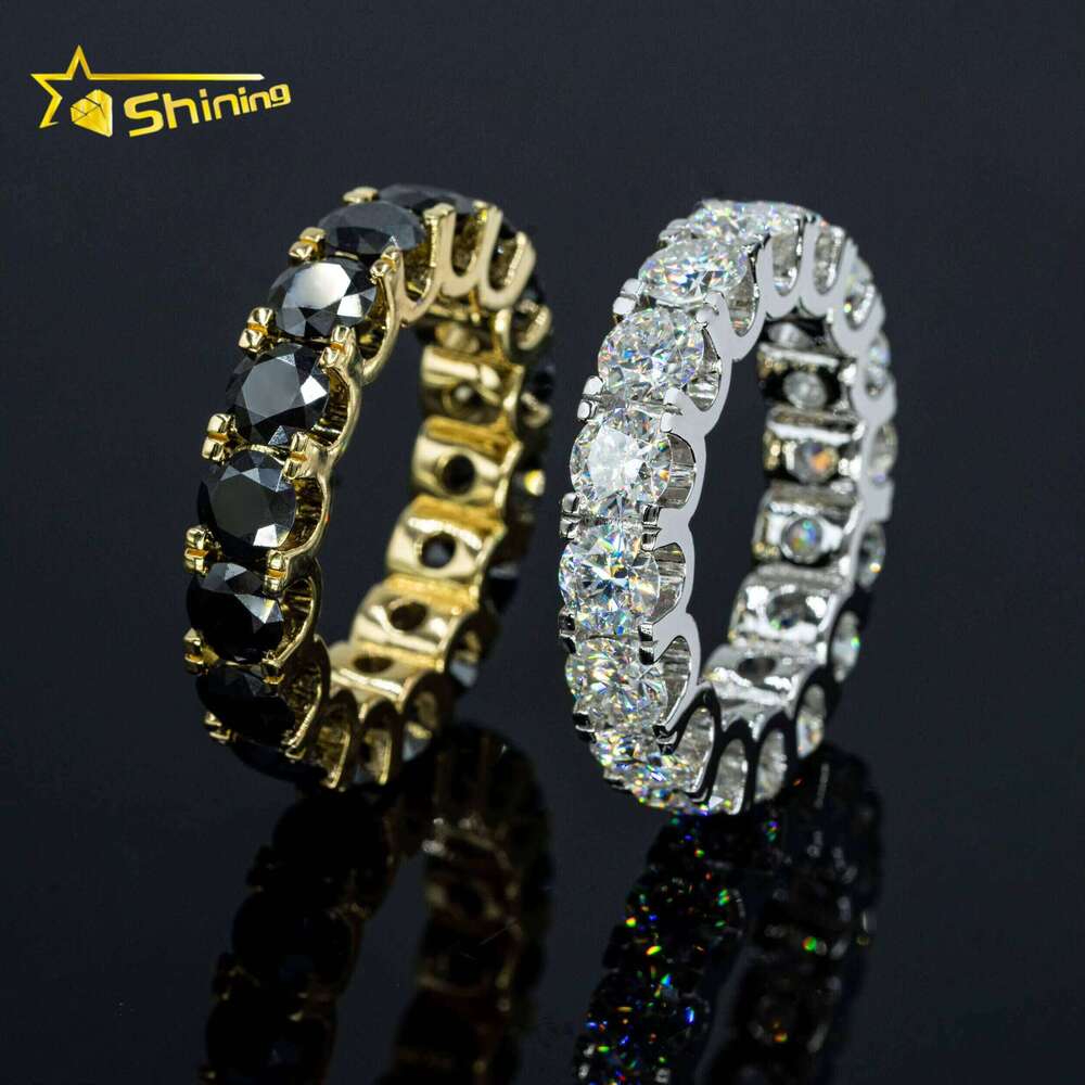 Fashion 925 Jewelry Black And White Moissanite Eternity Band 6.5Mm Diamond 18K Gold Plated Silver Engagement Wedding Ring