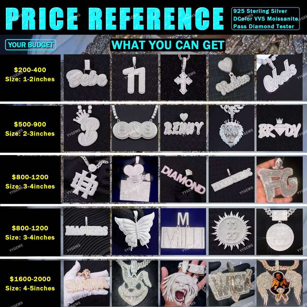 Fashion Hip Hop Bling Luxury Iced Out Moissanite Jewelry Sterling Silver Diamond Charm Custom Pendant Necklace