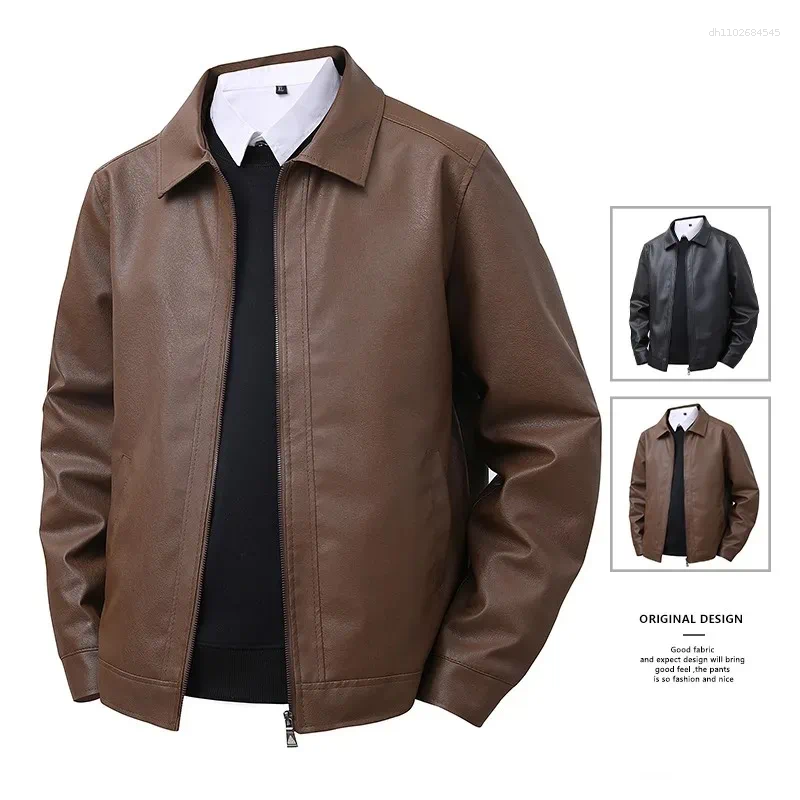 Men's Jackets Leather Jacket Mens Top Windproof Casual Spring And Autumn Slim Fit Lapel Bomber Coat