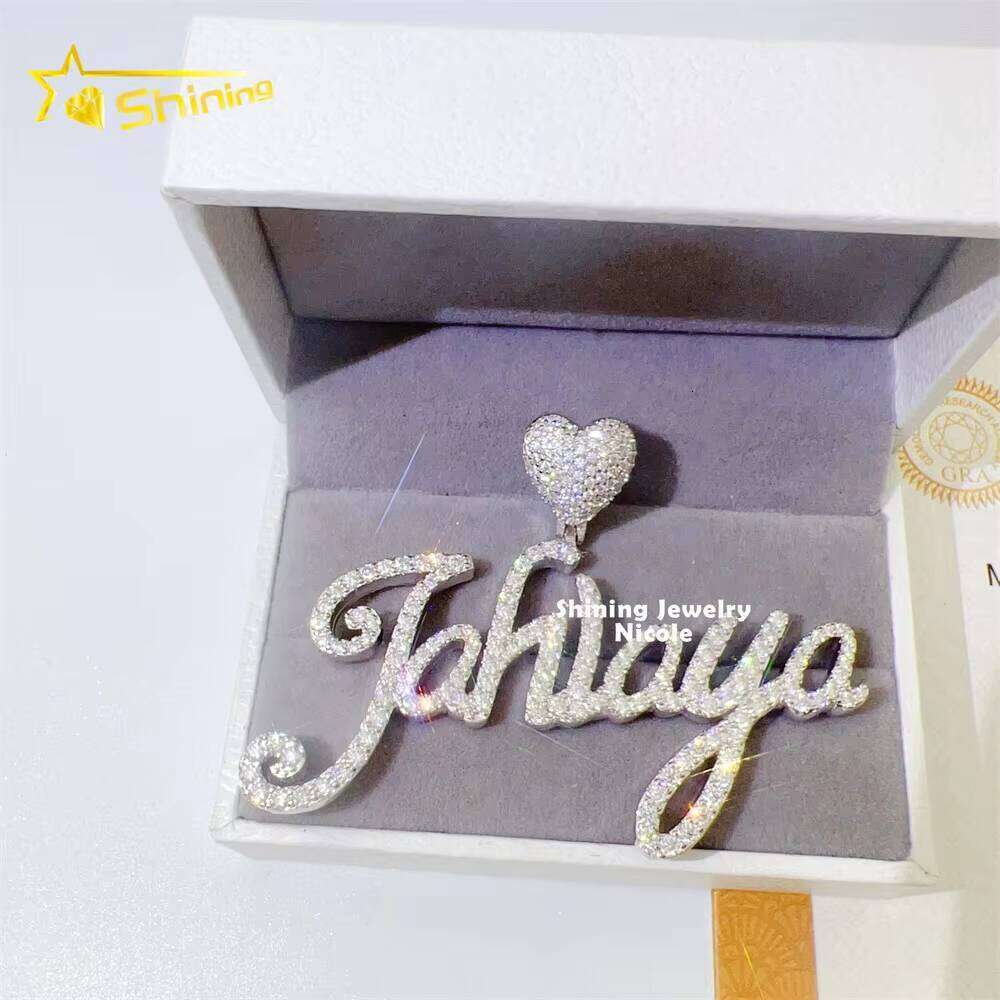 Fashion High Quality Name Logo Inatial 925 Silver Moissanite Diamond Custom Letter Pendant For Gift