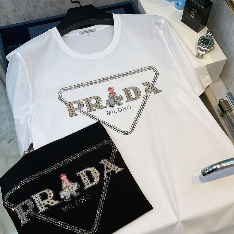 European-Style Men's Short-Sleeve T-Shirt, High-End European Brand, Triangular Rhinestone Embellishment, Ice Silk, Summer Thin Breathable Half-Sleeve Luanyun