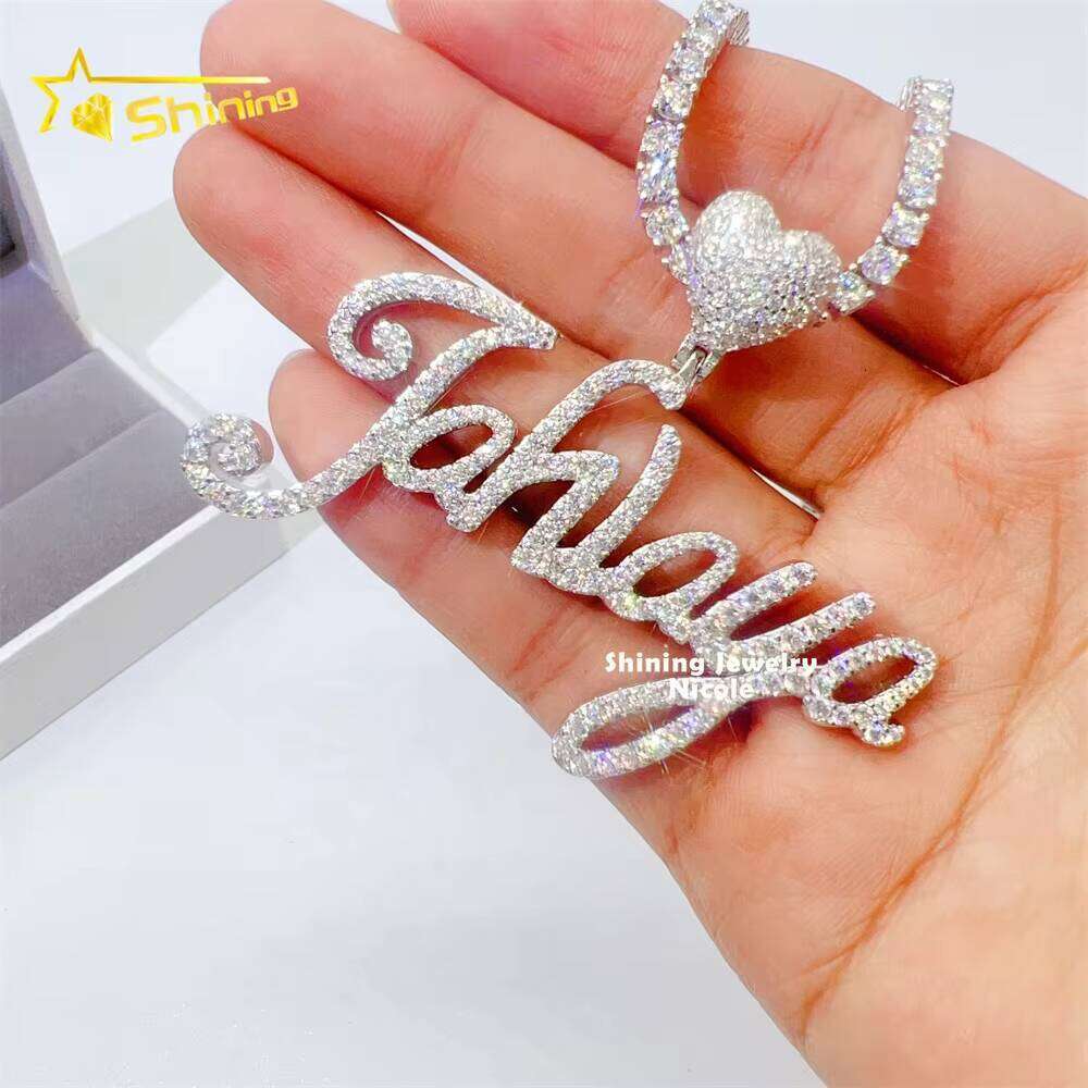 Fashion High Quality Name Logo Inatial 925 Silver Moissanite Diamond Custom Letter Pendant For Gift
