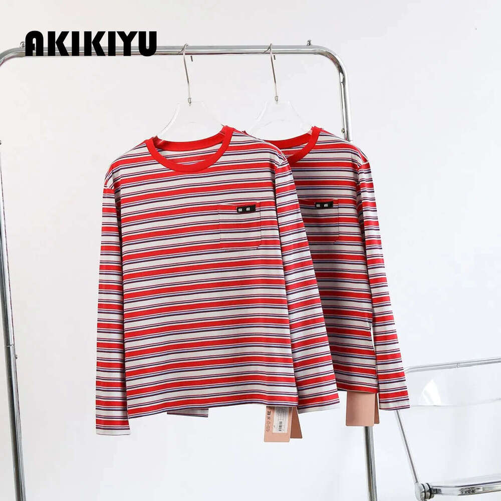 Unisex Round-Neck Striped Long-Sleeved T-Shirt For Summer Loose Mid-Length Couple Sun Protection Bottoming Top AKIKIYU