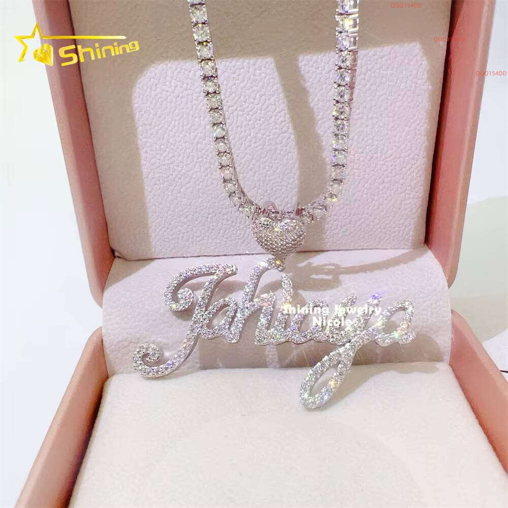 Fashion High Quality Name Logo Inatial 925 Silver Moissanite Diamond Custom Letter Pendant For Gift