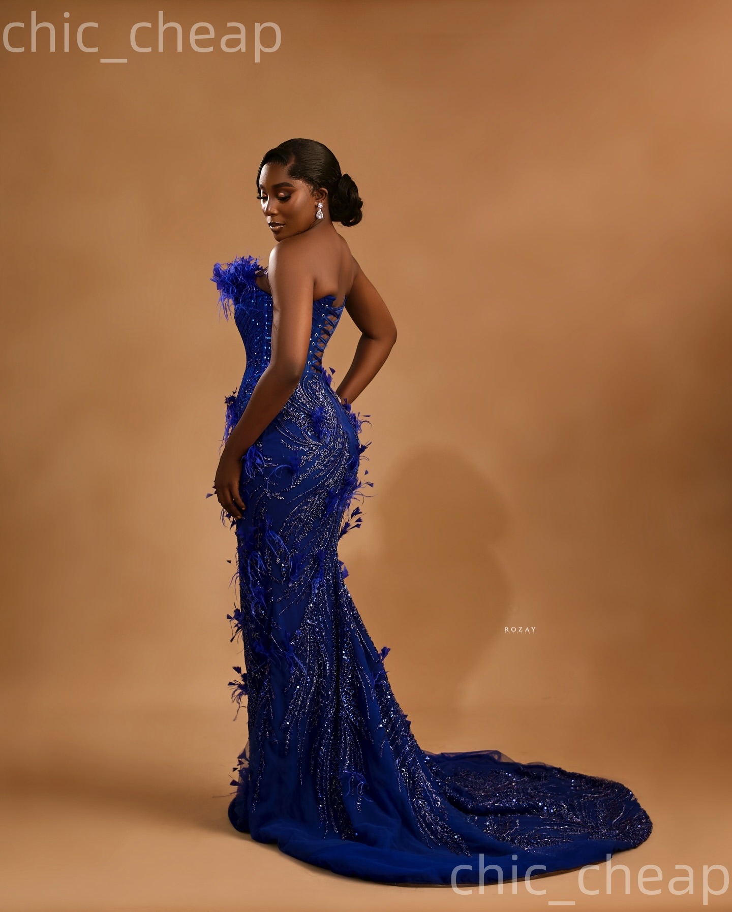 Aso Ebi Royal Blue Mermaid Prom Dresses 2026 Sweetheart Feather Beaded Evening Formal Party Second Birthday Engagement Gowns Dress For Special Occasio