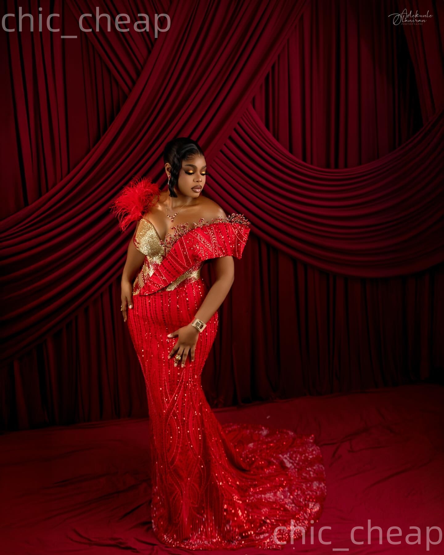 Aso Ebi Red Mermaid Prom Dresses 2026 Crystals Beaded Feather Sequined Sparkly Evening Formal Party Second Birthday Engagement Gowns Dress For Special