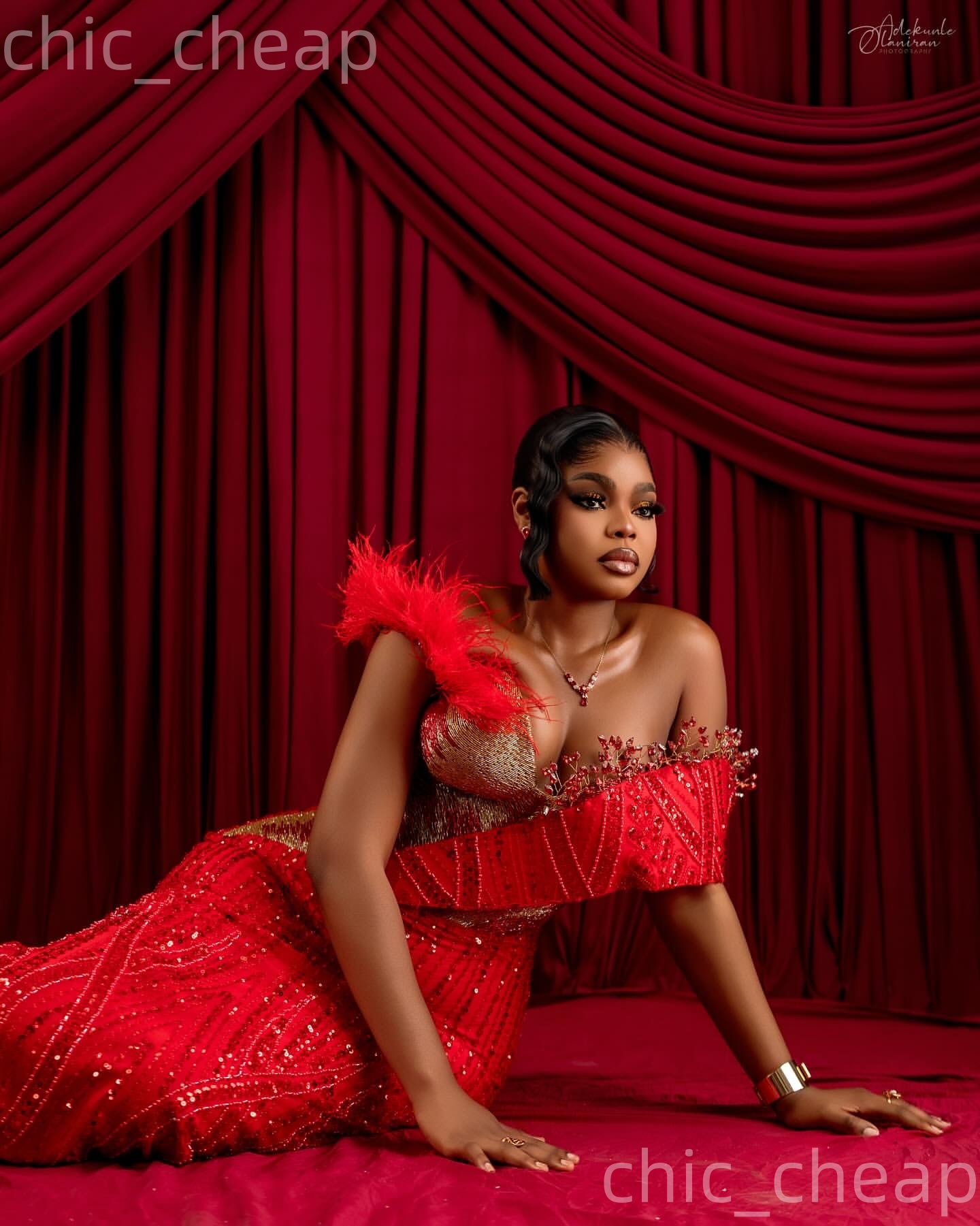 Aso Ebi Red Mermaid Prom Dresses 2026 Crystals Beaded Feather Sequined Sparkly Evening Formal Party Second Birthday Engagement Gowns Dress For Special