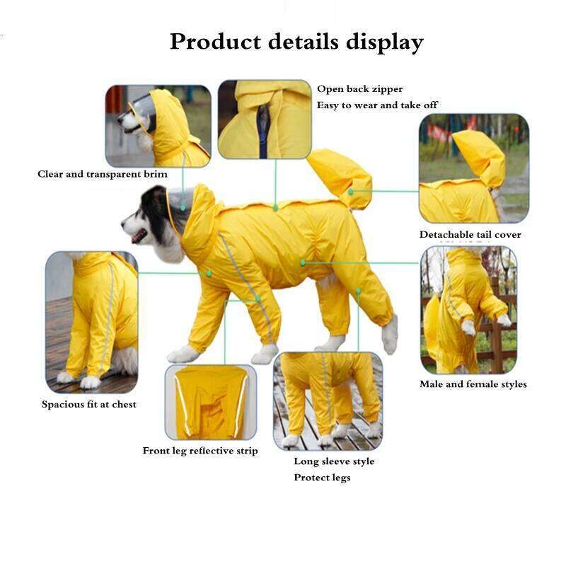 Famous brand Large Dog Raincoat Waterproof Polyester Safety Reflective Stripe Rain Jacket For Golden Retriever Labrador Husky XL pupakaIK