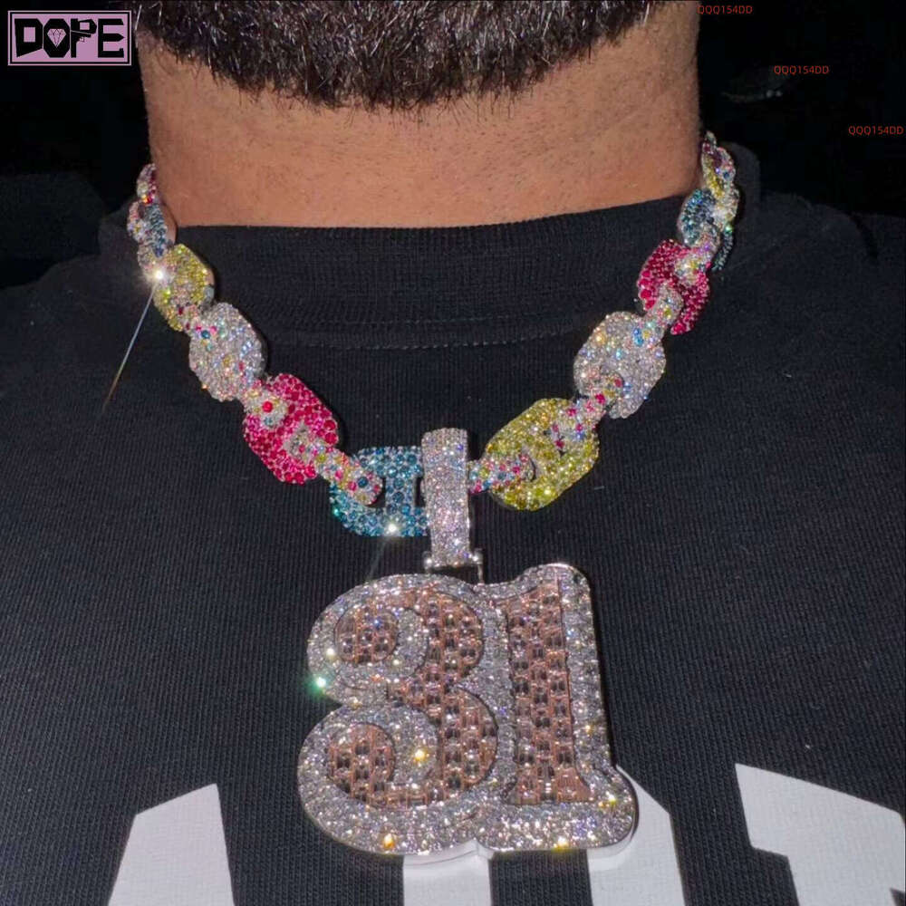 Hiphop 925 Silver Iced Out Number Baguette Diamond VVS Custom Moissanite Pendant