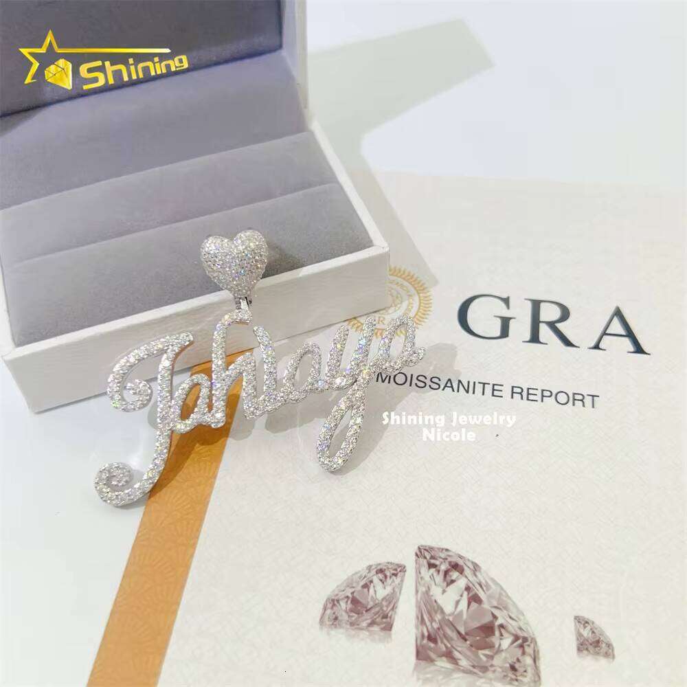 Fashion High Quality Name Logo Inatial 925 Silver Moissanite Diamond Custom Letter Pendant For Gift