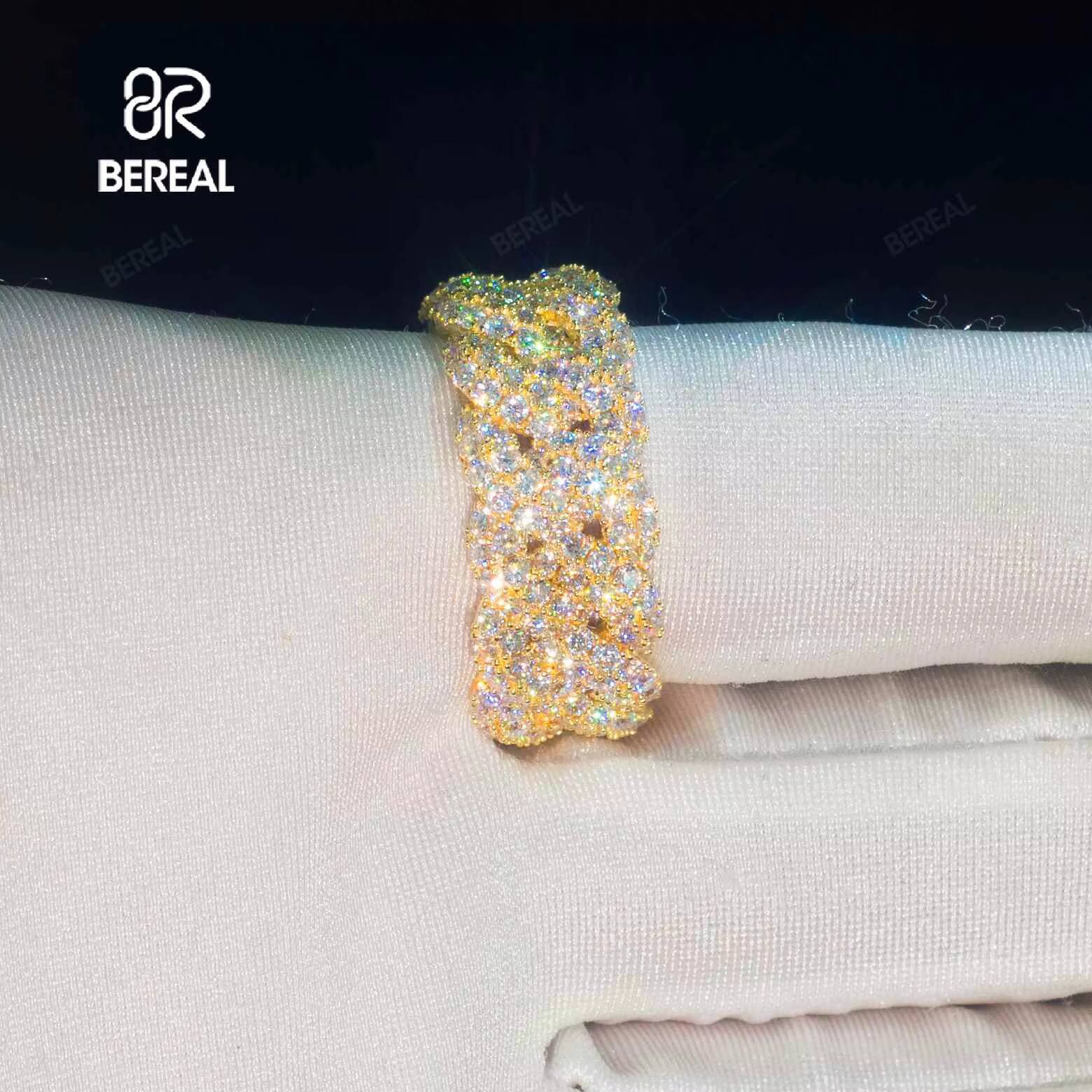 Hot Selling 10K 14K 18K Solid Gold Cuban Rings Iced Out Round Brilliant Cut Vvs Moissanite Diamond Hip Hop Fine Jewelry Ring