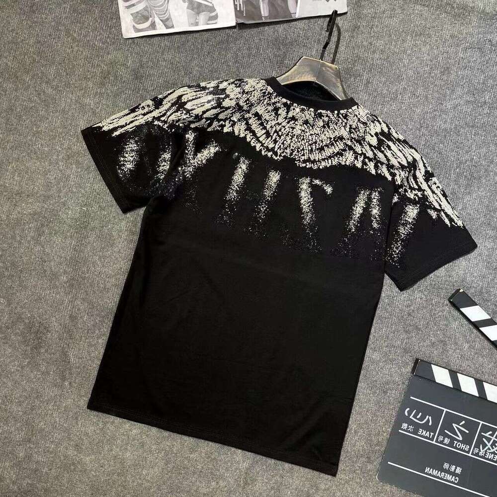 Plus Size 150Kg European Style New Trendy Brand Printed Wing Short-Sleeve Round Neck T-Shirt Men's Loose Fit Couple's Summer Tee Luanyun
