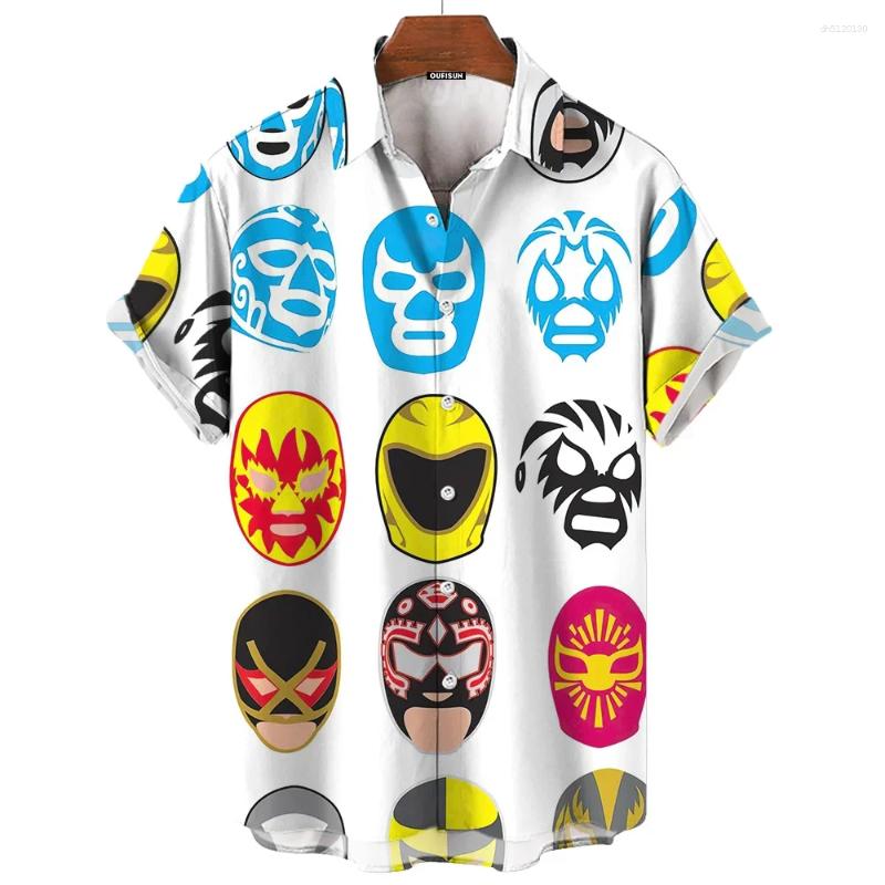 Men's Casual Shirts 3d Mask Print Shirt Summer Lucha Libre Short Sleeve Hawaiian For Men Loose Clothing Mexican Wrestling