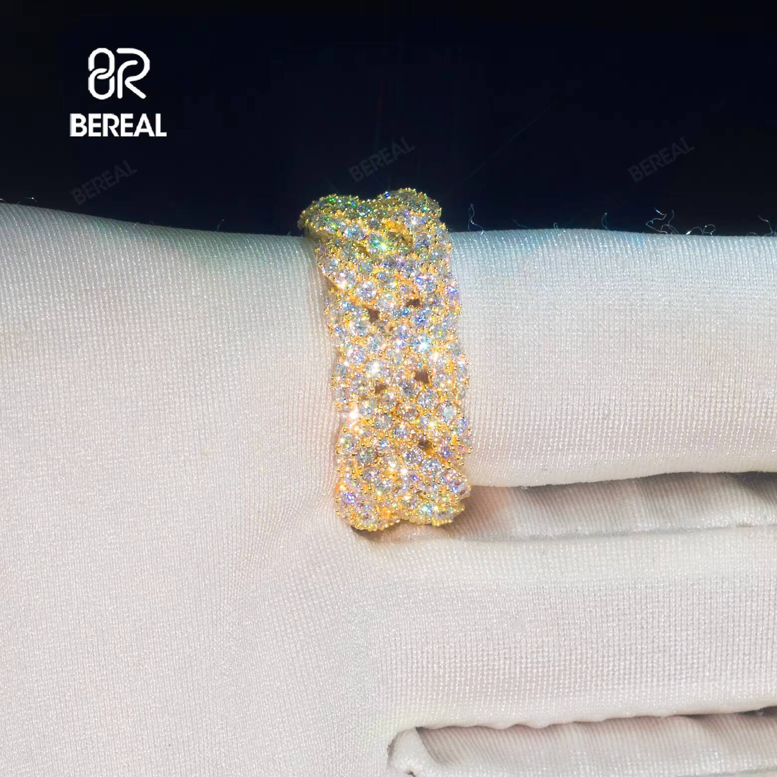 2026Pass Diamond Tester Cuban Chain Style 14K Solid Gold Moissanite Hip Hop Ring Iced Out Round Brilliant Cut Vvs Diamond Band