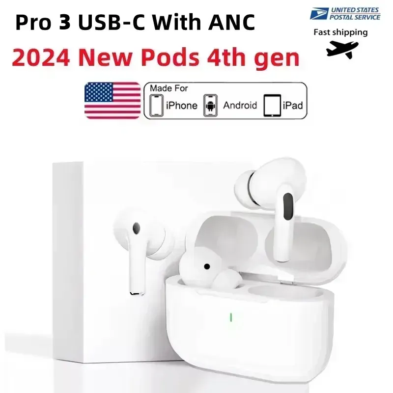 2026 TWS earbuds Pods Pro 3 4th Gen With ANC earbuds Pro 2 USB C earphones wireless Bluetooth Headset USB-C charging port For Xiaomi iphone