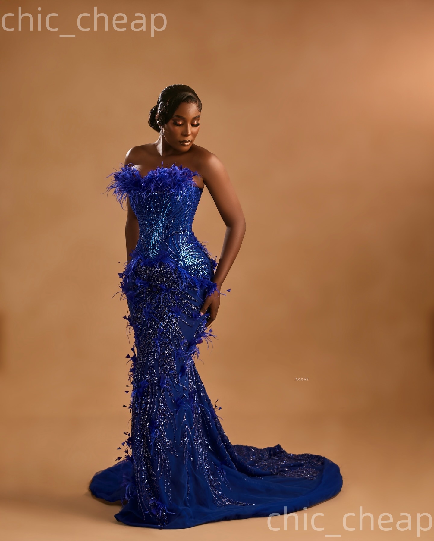 Aso Ebi Royal Blue Mermaid Prom Dresses 2026 Sweetheart Feather Beaded Evening Formal Party Second Birthday Engagement Gowns Dress For Special Occasio