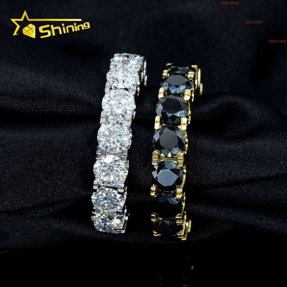 Fashion 925 Jewelry Black And White Moissanite Eternity Band 6.5Mm Diamond 18K Gold Plated Silver Engagement Wedding Ring