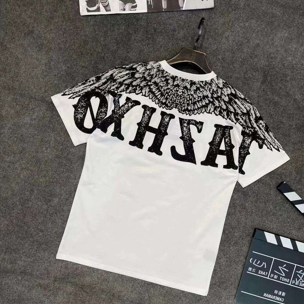 Plus Size 150Kg European Style New Trendy Brand Printed Wing Short-Sleeve Round Neck T-Shirt Men's Loose Fit Couple's Summer Tee Luanyun