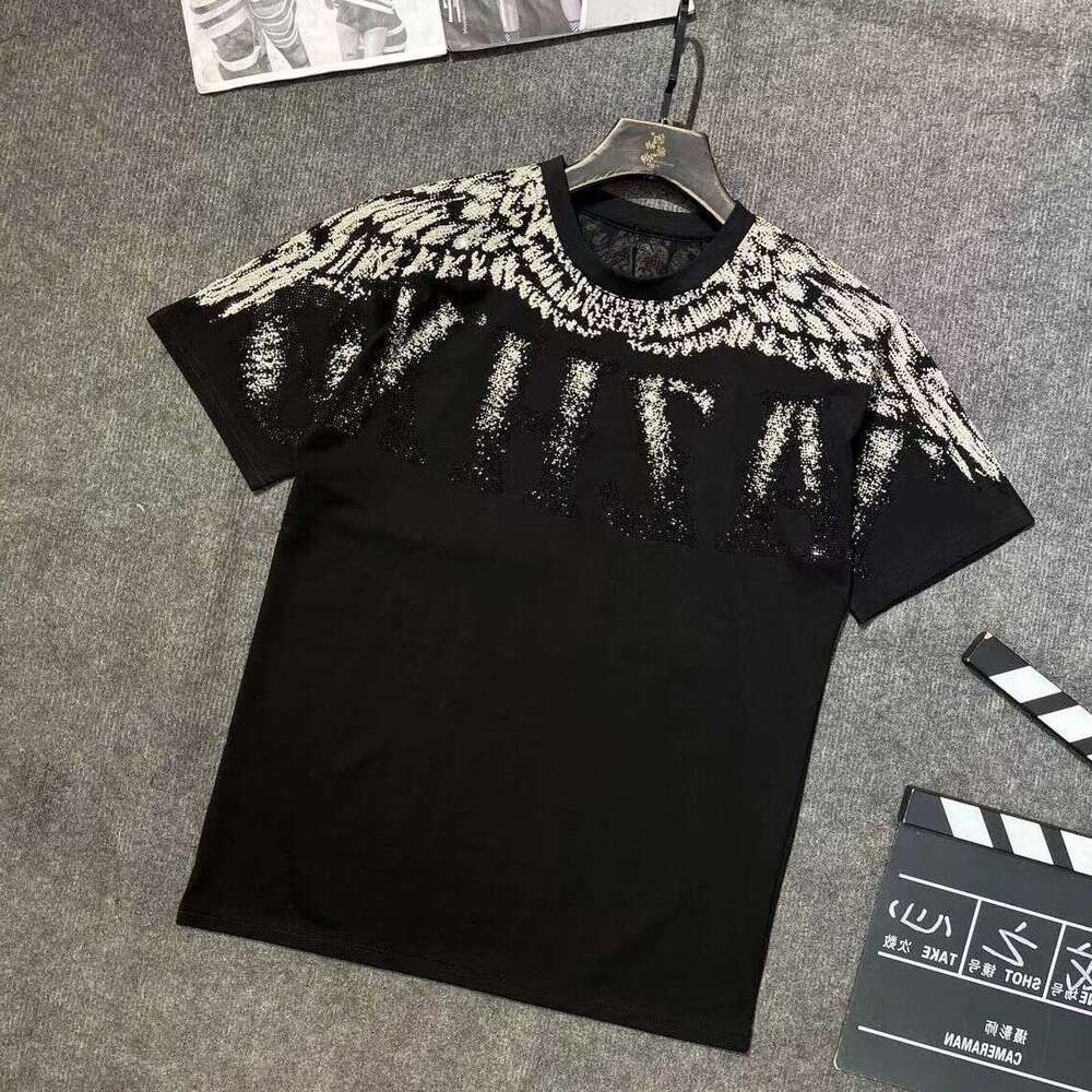 Plus Size 150Kg European Style New Trendy Brand Printed Wing Short-Sleeve Round Neck T-Shirt Men's Loose Fit Couple's Summer Tee Luanyun