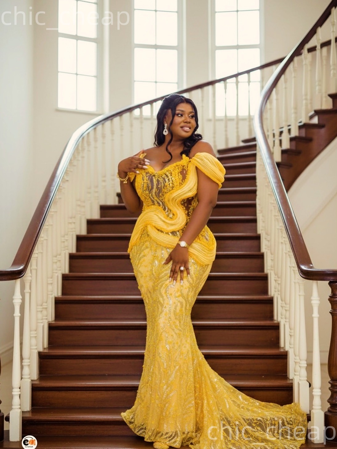 Aso Ebi Yellow Mermaid Prom Dresses 2026 Beaded Crystals Illusion Sequined Evening Formal Party Second Birthday Engagement Gowns Dress For Special Occ