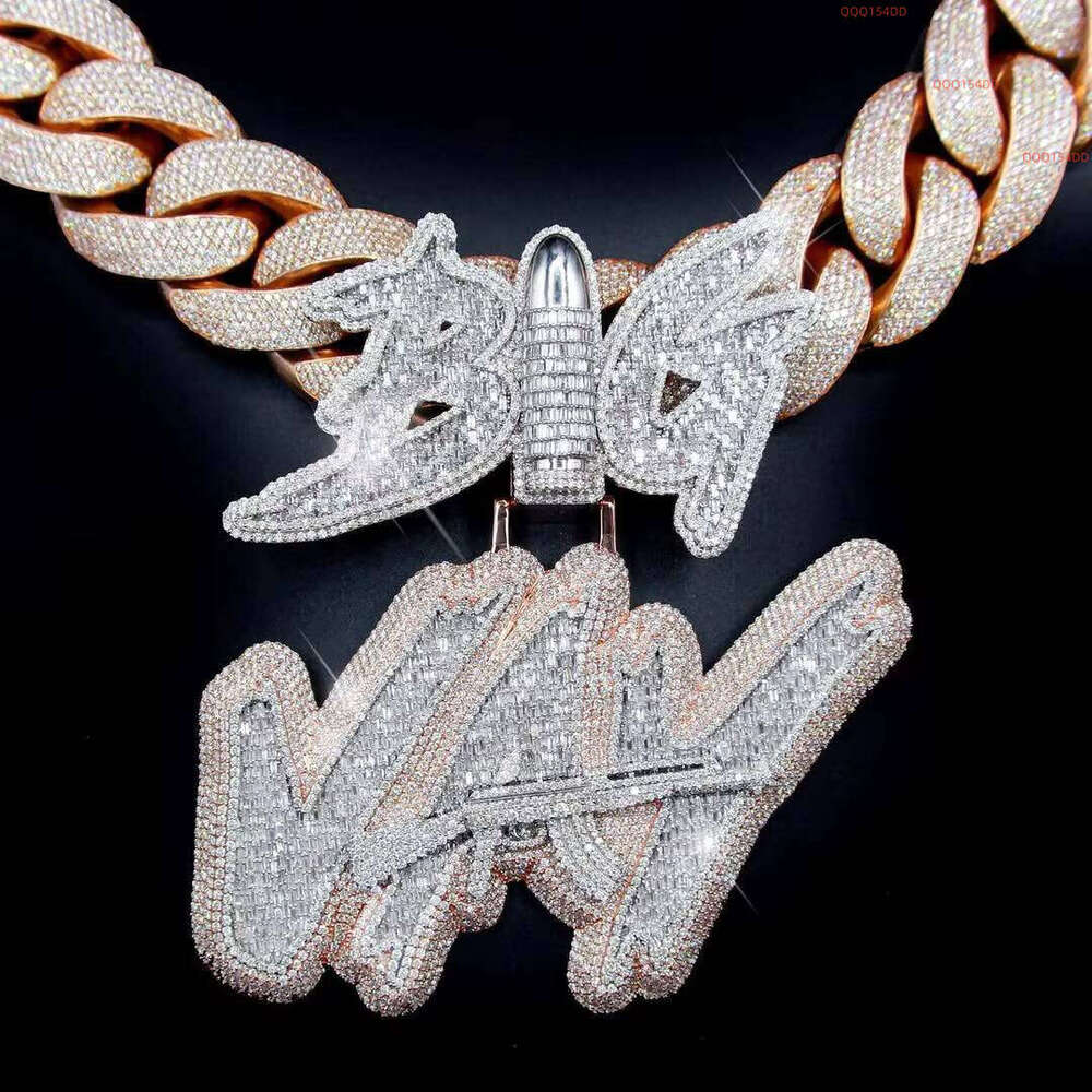 Custom Iced Out Vvs Baguette Moissanite Letter Chain Hip Hop Style Lab Diamond 3D Name Pendant Men Jewelry