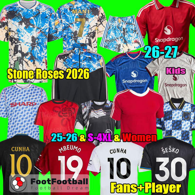25 26 27 Manchester SESKO MBEUMO CUNHA Soccer Jerseys football shirts UNITED B. FERNANES men kids kits MAINOO Pre match goalkeeper unitedjersey Stone Roses 2026