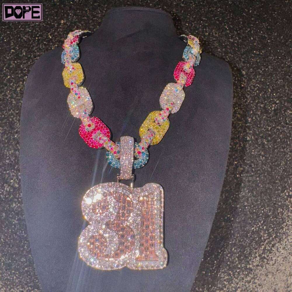 Hiphop 925 Silver Iced Out Number Baguette Diamond VVS Custom Moissanite Pendant