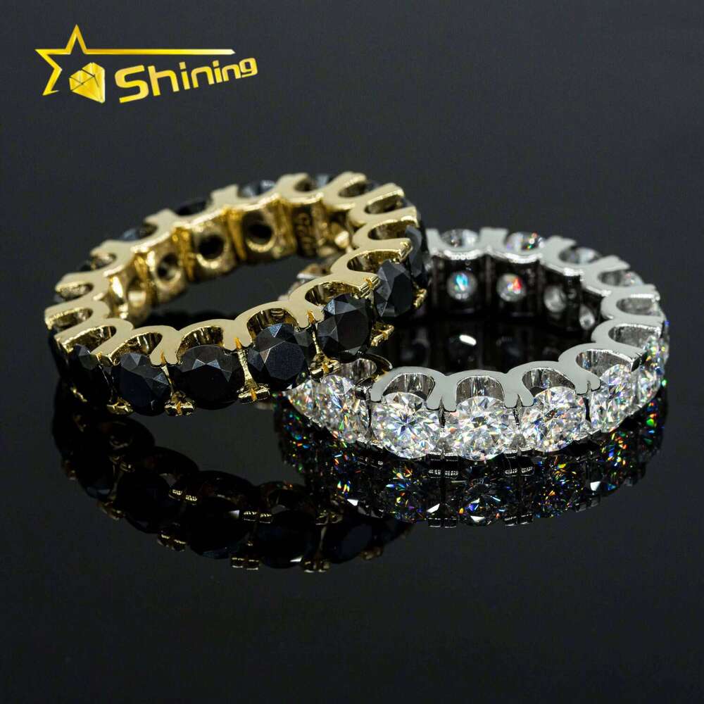 Fashion 925 Jewelry Black And White Moissanite Eternity Band 6.5Mm Diamond 18K Gold Plated Silver Engagement Wedding Ring
