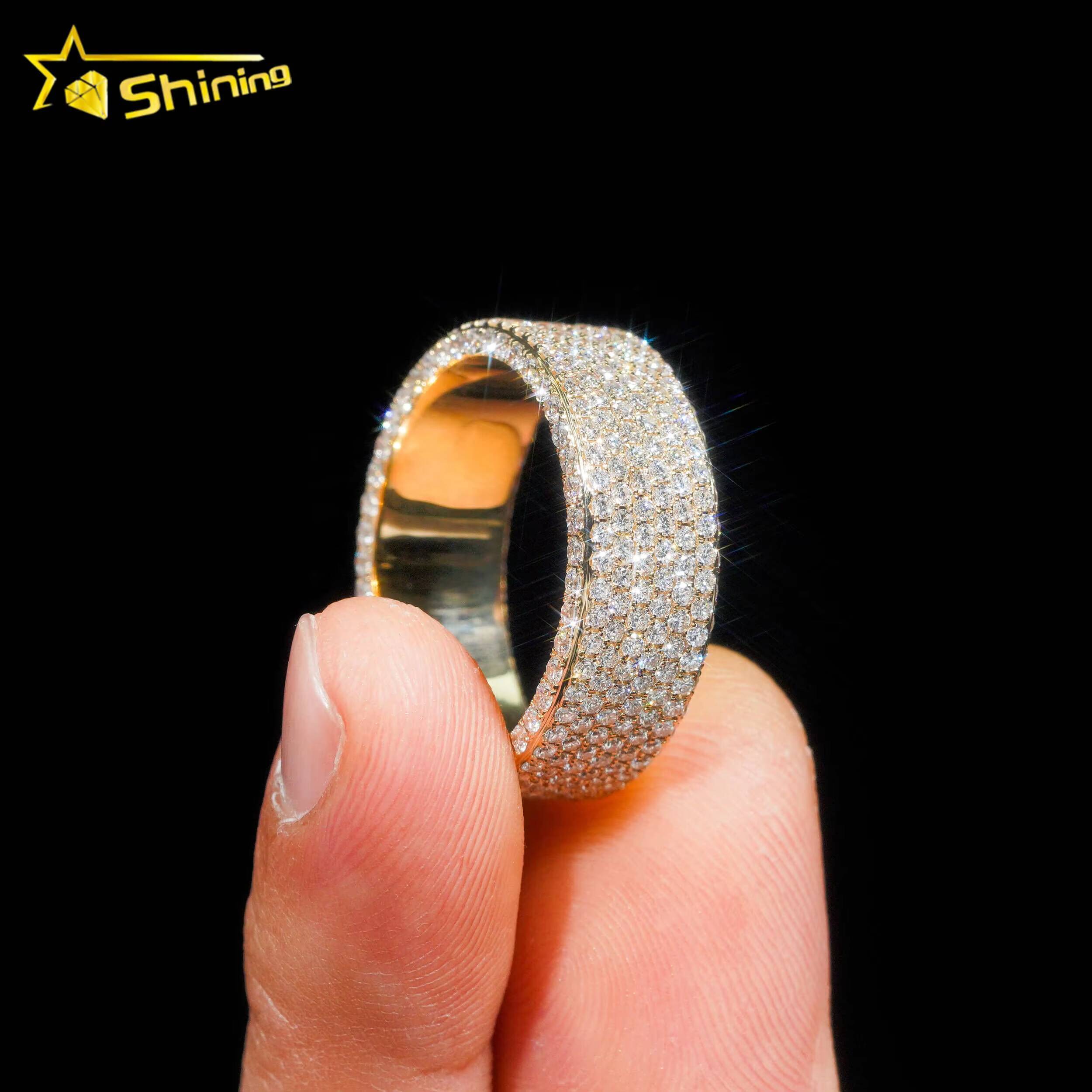 Custom Hip Hop Fine Jewelry Brilliant Real Lab Grown Natural Diamond 10K 14K 18K Gold Engagement Band Full Eternity Ring for Men
