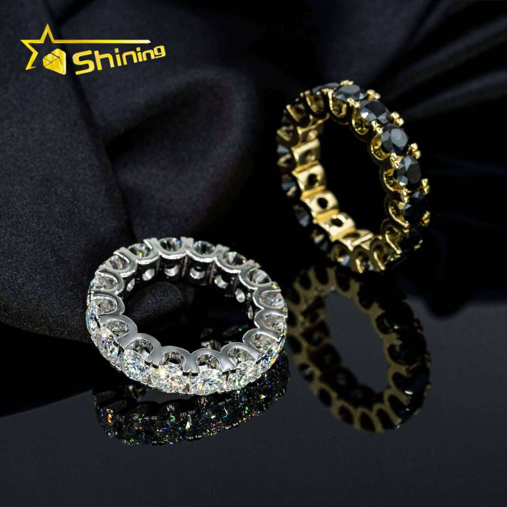 Fashion 925 Jewelry Black And White Moissanite Eternity Band 6.5Mm Diamond 18K Gold Plated Silver Engagement Wedding Ring