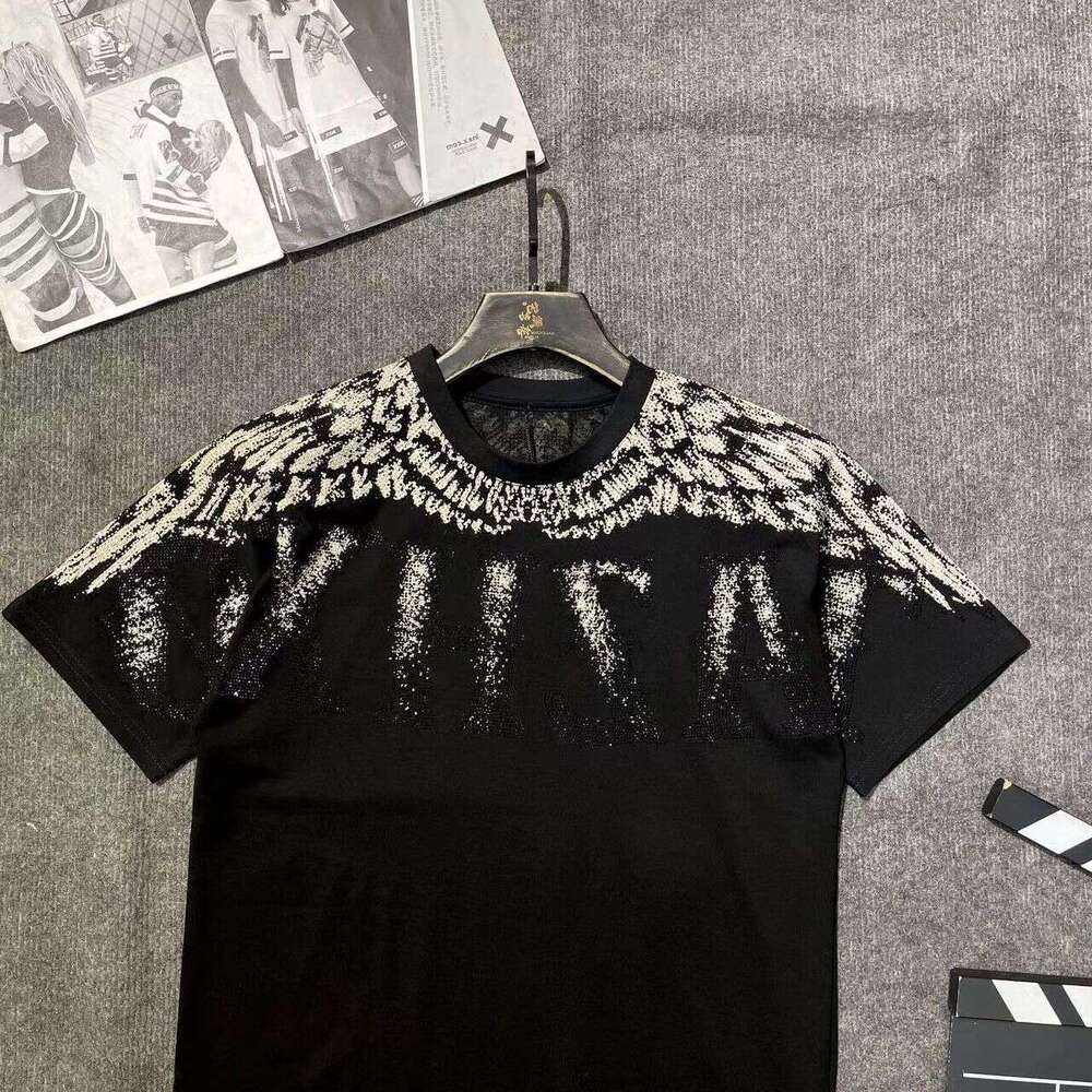 Plus Size 150Kg European Style New Trendy Brand Printed Wing Short-Sleeve Round Neck T-Shirt Men's Loose Fit Couple's Summer Tee Luanyun