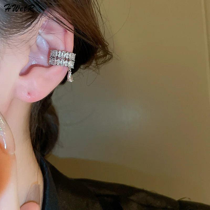 Double Layer C-Shaped Crystal Zircon Cuff Earrings Rhinestone No Piercing Water Droplet Clip Earring Simple Ear Clip 260124 - view 6