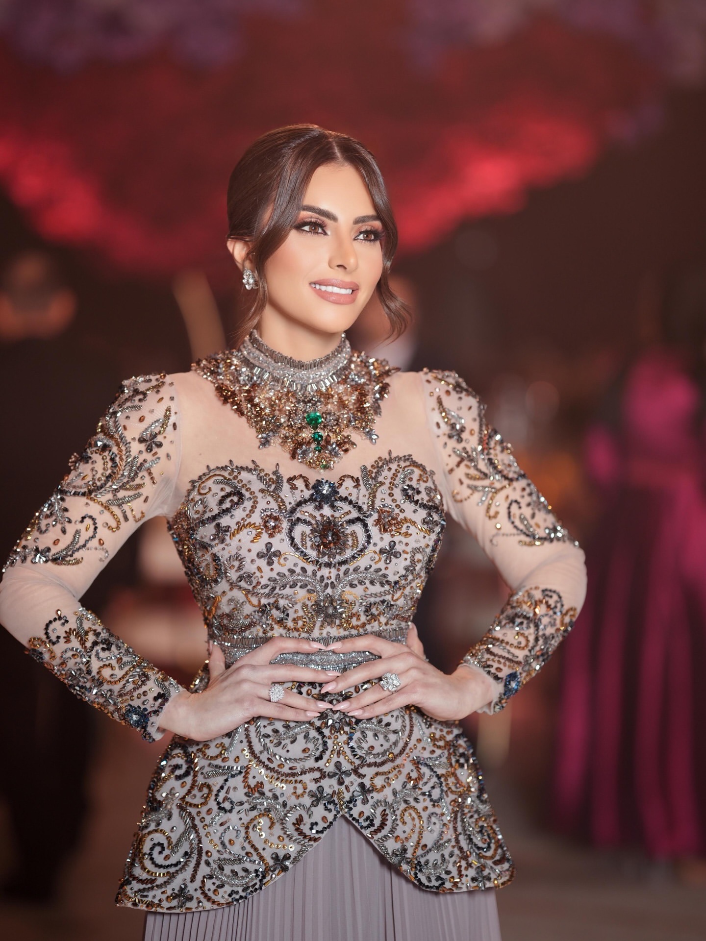 Aso Ebi A-line Brown Prom Dresses 2026 Crystals Beaded Chiffon Sheer Neck Evening Formal Party Second Birthday Engagement Gowns Dress For Special Occa