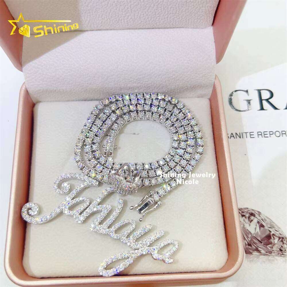 Fashion High Quality Name Logo Inatial 925 Silver Moissanite Diamond Custom Letter Pendant For Gift