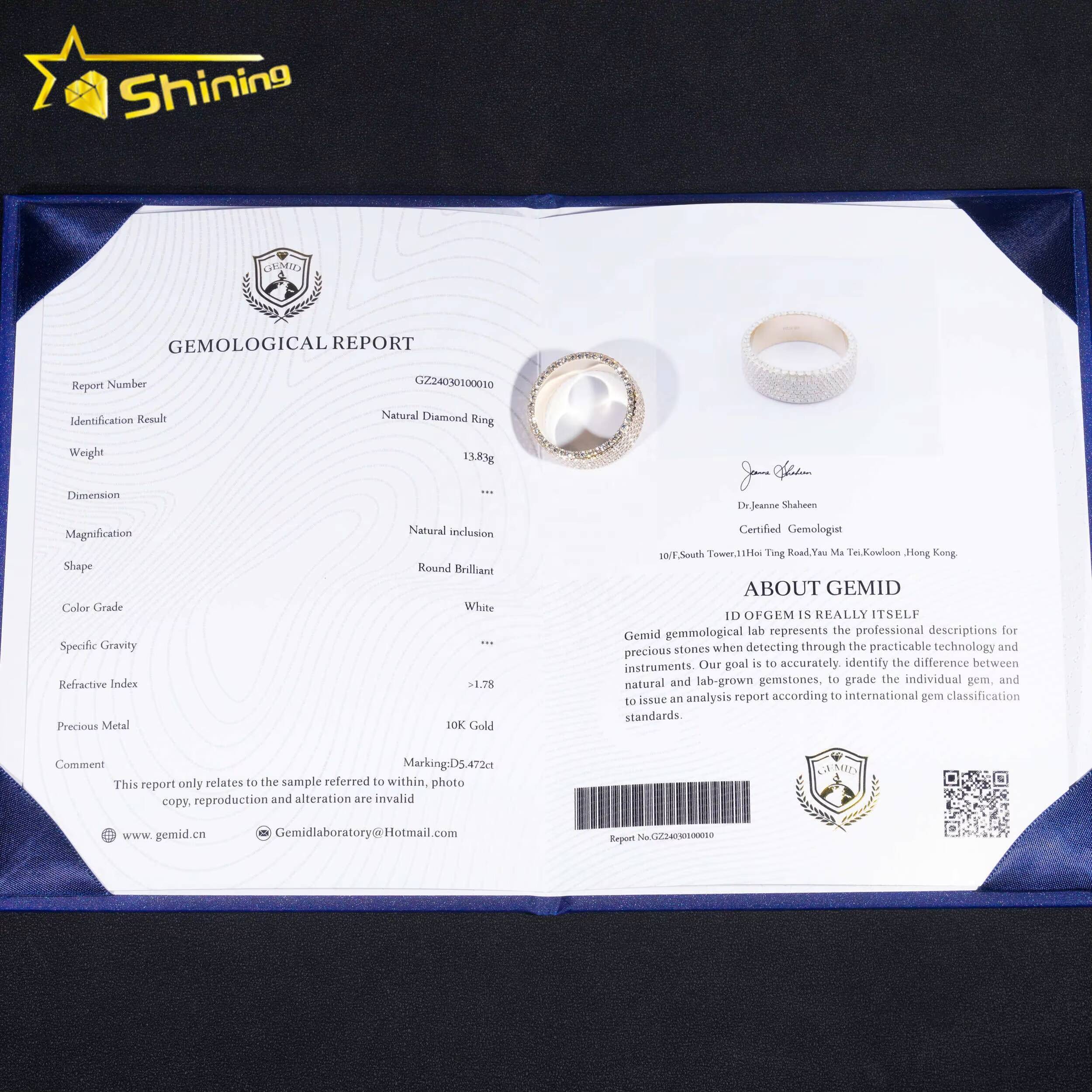 Custom Hip Hop Fine Jewelry Brilliant Real Lab Grown Natural Diamond 10K 14K 18K Gold Engagement Band Full Eternity Ring for Men