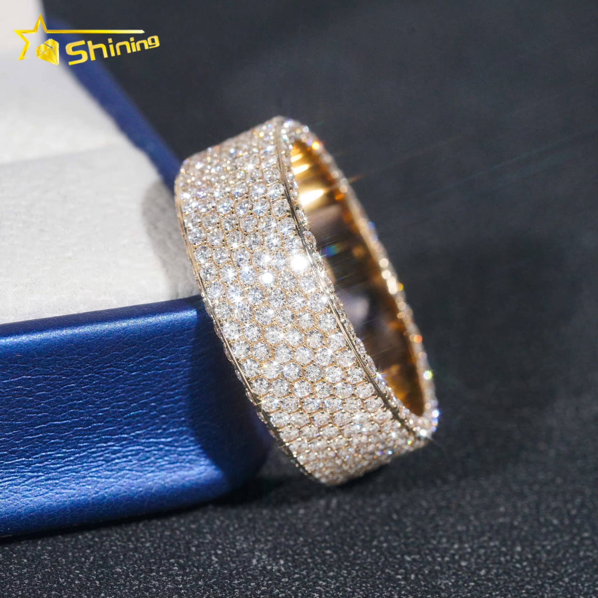 Custom Hip Hop Fine Jewelry Brilliant Real Lab Grown Natural Diamond 10K 14K 18K Gold Engagement Band Full Eternity Ring for Men