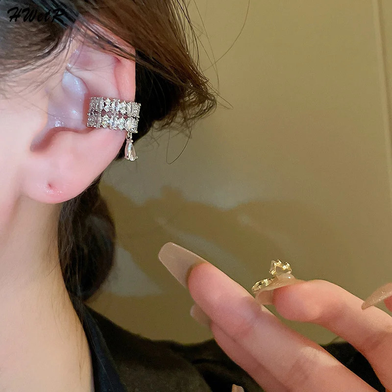 Double Layer C-Shaped Crystal Zircon Cuff Earrings Rhinestone No Piercing Water Droplet Clip Earring Simple Ear Clip 260124 - view 4