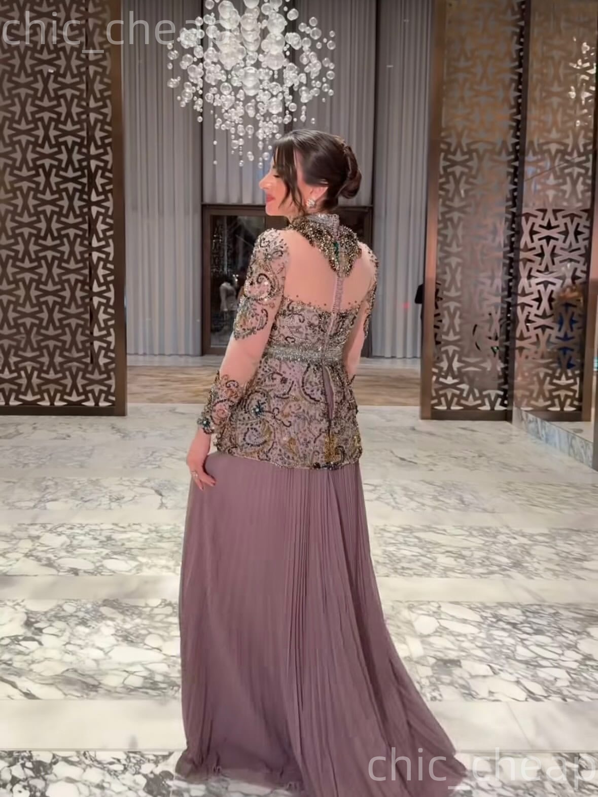 Aso Ebi A-line Brown Prom Dresses 2026 Crystals Beaded Chiffon Sheer Neck Evening Formal Party Second Birthday Engagement Gowns Dress For Special Occa